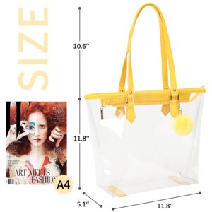 Large Clear Bag Transparent Shoulder Handbag with Yellow Plush Pendant (Yellow)