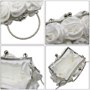 RARITYUS Women Evening Bag Silk-Like Satin Rose Shaped Clutch Handbag with Elegant Metal Handle for Party Wedding Purse