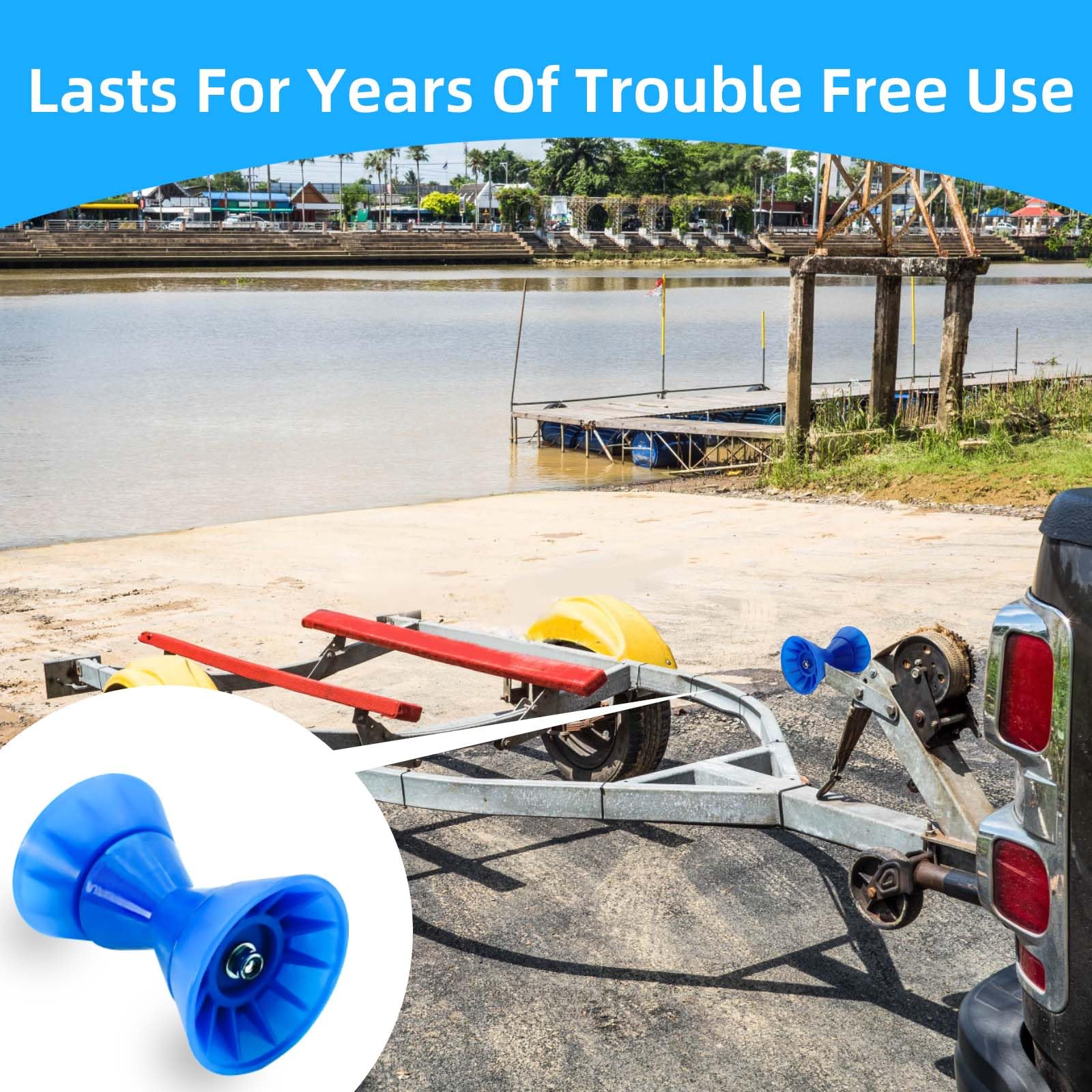 JFATXTT 3" Boat Trailer Roller Bow Stop with 1/2" Shaft Bow Stop for Boat Trailers Blue Bow Roller.