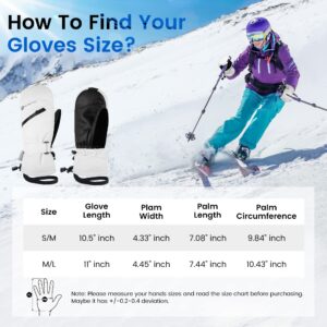 ANDORRA Women Mittens Winter Snowboarding Mittens Waterproof Ski Gloves with Zipper Pocket, White, M/L