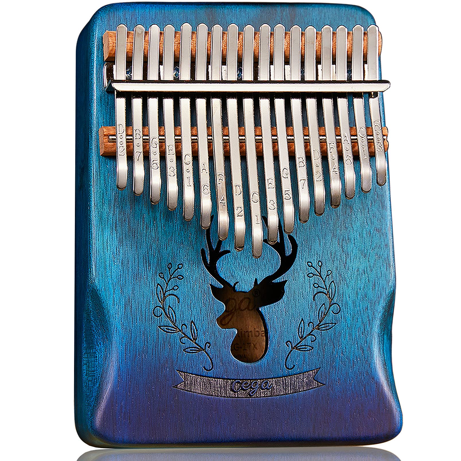 Kalimba 17 Key Thumb Piano Finger Piano Handhold Mbira Premium Mahogany Deer Pattern Portable Musical Instrument Gifts for Kids Amateur and Beginner (Gradient Blue)