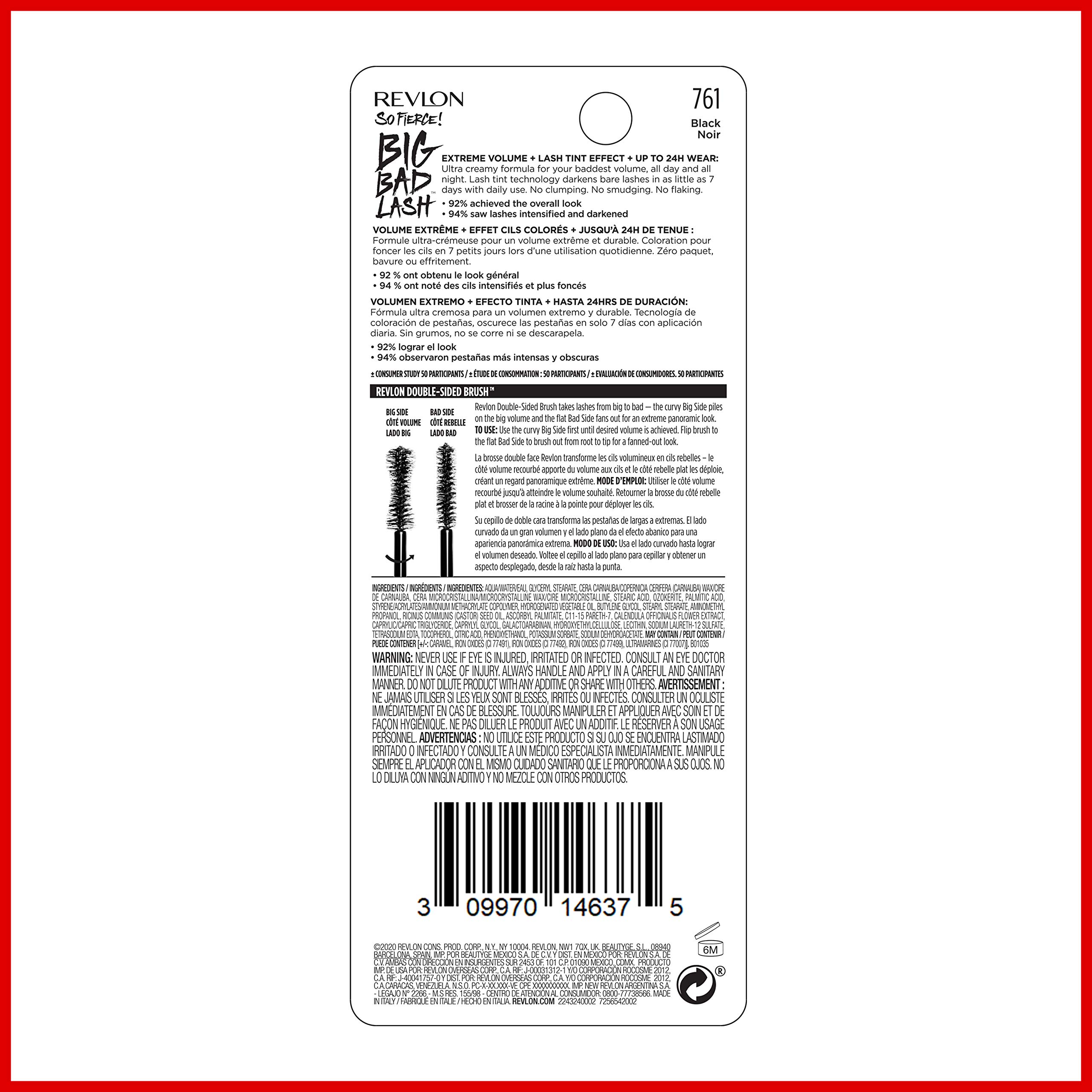 Revlon Mascara, So Fierce Big Bad Lash Eye Makeup, Volumizing, Lasts up to 24 Hours, No Clump, Smudge Proof, Flake Proof, 761 Black, 0.34 fl. Oz