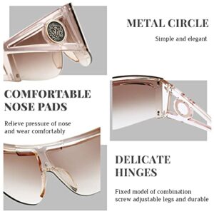 FEISEDY Sunglasses for Women, One Piece Oversized Sunglasses for Men and Women, Wrap Shield Sunglasses for Cycling, Driving, Vacation (B4027, Champagne Frame & Gradual Tea Lens)