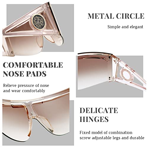 FEISEDY Sunglasses for Women, One Piece Oversized Sunglasses for Men and Women, Wrap Shield Sunglasses for Cycling, Driving, Vacation (B4027, Champagne Frame & Gradual Tea Lens)