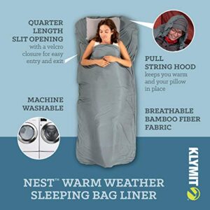 Klymit Nest Sleeping Bag Liner, Warm Weather Sleeping Bag Insert, Gray, XL