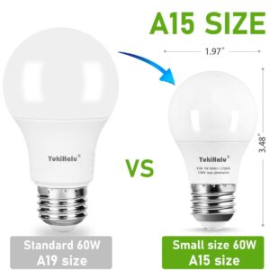 YukiHalu A15 LED Light Bulbs, 60W Equivalent, E26 Base, 2700K/3000K/5000k White, 7W 600 Lumens 120V, UL Listed, Ceiling Fan Light Bulbs, Appliance Bulb, Not Dimmable, Pack of 4 (3000K Warm White)