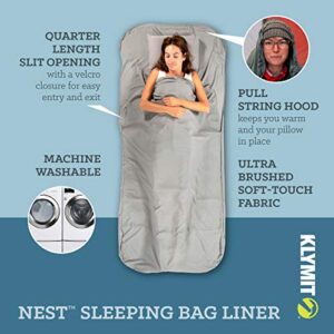 Klymit Nest Sleeping Bag Liner, 2-Person Sleeping Bag Insert, Gray, XL