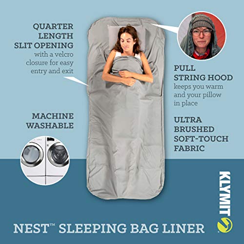 Klymit Nest Sleeping Bag Liner, 2-Person Sleeping Bag Insert, Gray, XL