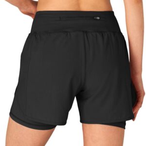 Gopune Women's 2 in 1 Running Shorts Workout Athletic Gym Yoga Shorts with Phone Pockets Black,XL