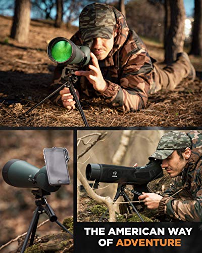 HD Spotting Scope with Tripod 20-60x80mm + LTE 4G Cellular Trail Cameras - BAK 4 Prism Spotting Scopes for Target Shooting Hunting Astronomy Bird Watching - 100% Waterproof Shockproof IP67