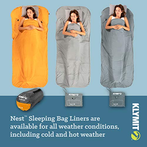 Klymit Nest Sleeping Bag Liner, Warm Weather Sleeping Bag Insert, Gray, XL