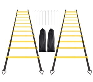 agility ladder set, 2 pack 12 rungs agility ladder set, speed training ladder with steel stakes and carry bag for soccer, speed fitness feet training (2 pack, 12 rungs)