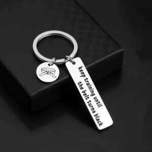 Gzrlyf Keep Training Until the Belt Turns Black Keychain Karate Gifts Martial Arts Gifts Inspirational Taekwondo Gifts (Keychain)