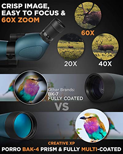 HD Spotting Scope with Tripod 20-60x80mm + LTE 4G Cellular Trail Cameras - BAK 4 Prism Spotting Scopes for Target Shooting Hunting Astronomy Bird Watching - 100% Waterproof Shockproof IP67