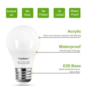 YukiHalu A15 LED Light Bulbs, 60W Equivalent, E26 Base, 2700K/3000K/5000k White, 7W 600 Lumens 120V, UL Listed, Ceiling Fan Light Bulbs, Appliance Bulb, Not Dimmable, Pack of 4 (3000K Warm White)