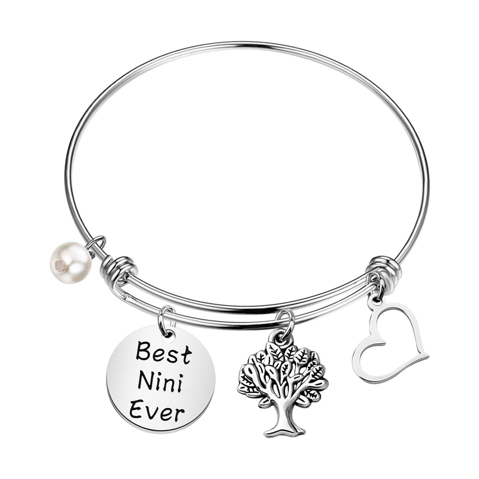 Lywjyb Birdgot Best Nini Ever Gift Best Nini Ever Bracelet Gift Best Nini Ever Funny Mother's Day Gift Best Nini Ever Christmas Gift (Nini br)