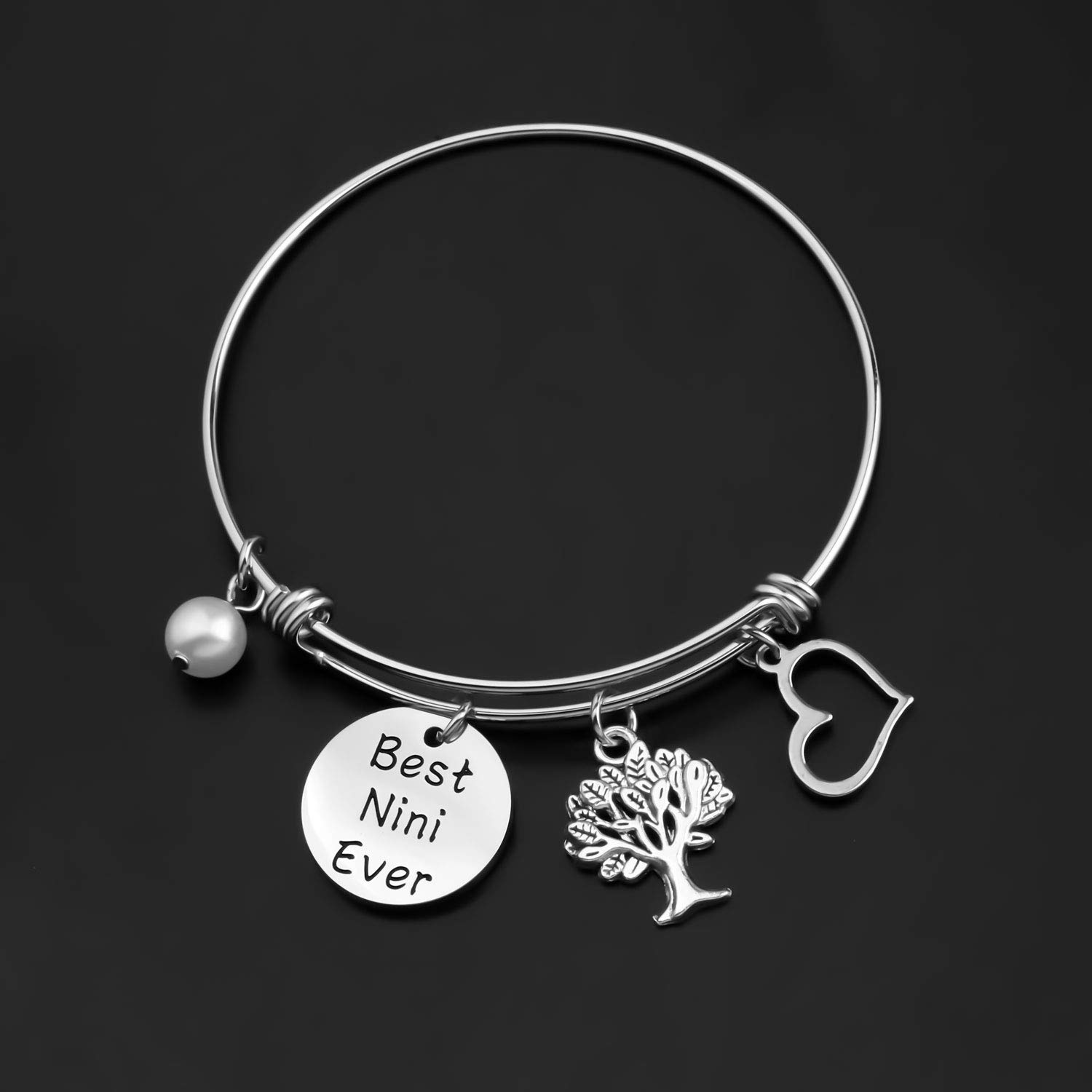 Lywjyb Birdgot Best Nini Ever Gift Best Nini Ever Bracelet Gift Best Nini Ever Funny Mother's Day Gift Best Nini Ever Christmas Gift (Nini br)