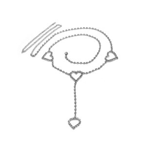 sexy rhinestone heart pendant waist chain belt circle link belly body chain jewelry for women-silver