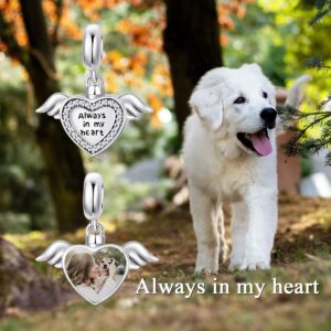 LONAGO Heart Photo Charm Cremation Keepsake Heart Urn Charm for Ashes Fit Bracelet Necklace 925 Sterling Silver Heart Shape Picture Bead Charm Gift for Women (Angel)