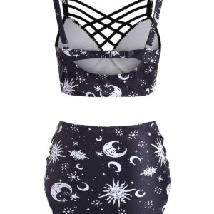 JHDESSLY Women's Underwire Sun Start Moon High Waisted Racerback Vintage Two Piece Swimsuit Black