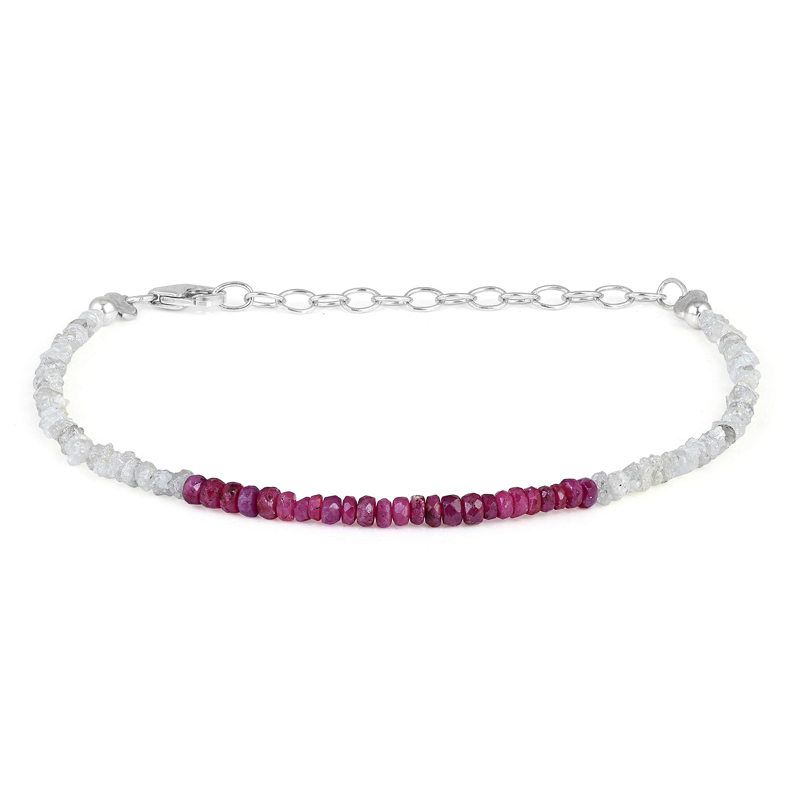 Vatslacreations 22CM White Rough Diamond Ruby Bracelet 2-3Raw Diamond Bracelet Ruby Bead Bracelet White Diamond Bracelet Uncut Diamond Bracelet