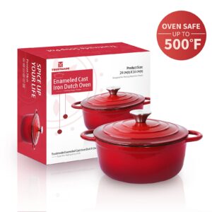 Trustmade 4.5 QT Cast Iron Dutch Oven, Enamel Coated Cookware Pot with Self Basting Lid for Home Baking, Braiser, Cooking, Red