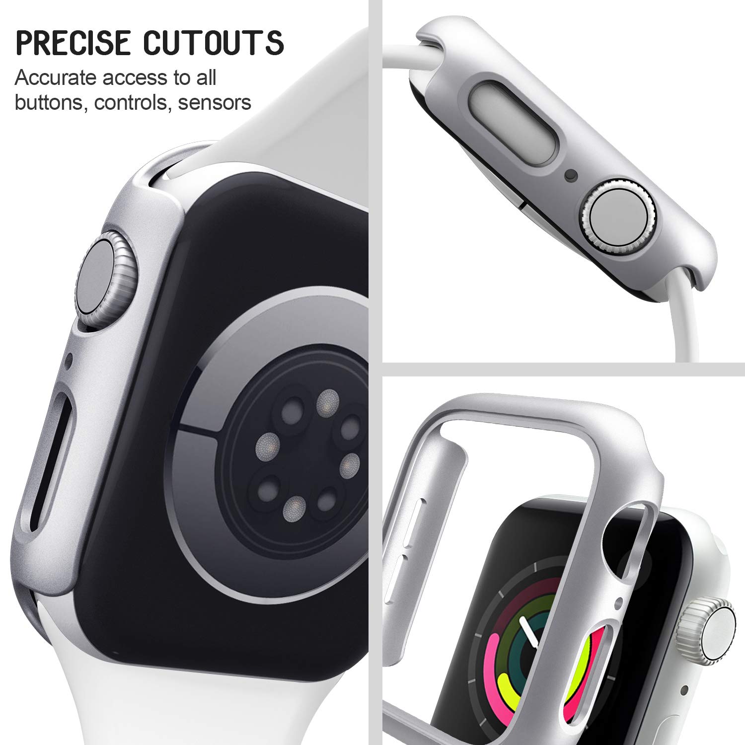 Mugust 4 Pack Hard PC Bumper Case Compatible with Apple Watch Series 3 38mm Without Glass Screen Protector, Scratch Resistant Protective Frame Edge Cover for iWatch 38mm, Silver/White/Black/Navy Blue