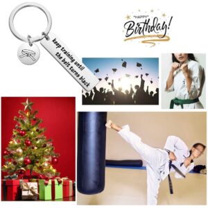 Gzrlyf Keep Training Until the Belt Turns Black Keychain Karate Gifts Martial Arts Gifts Inspirational Taekwondo Gifts (Keychain)