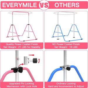 EVERYMILE Gymnastics Bars for Home, Adjustable Height Folding Horizontal Bars, Junior Training Kip Bar Expandable Gym Equipment, Monkey Bar with Gymnastics Rings for Kids Gifts