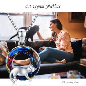 JUSTKIDSTOY Cat Necklace 925 Sterling Silver Cute Animal Pendant Necklace with Crystal Cat Jewelry Gifts for Women Cat Lovers