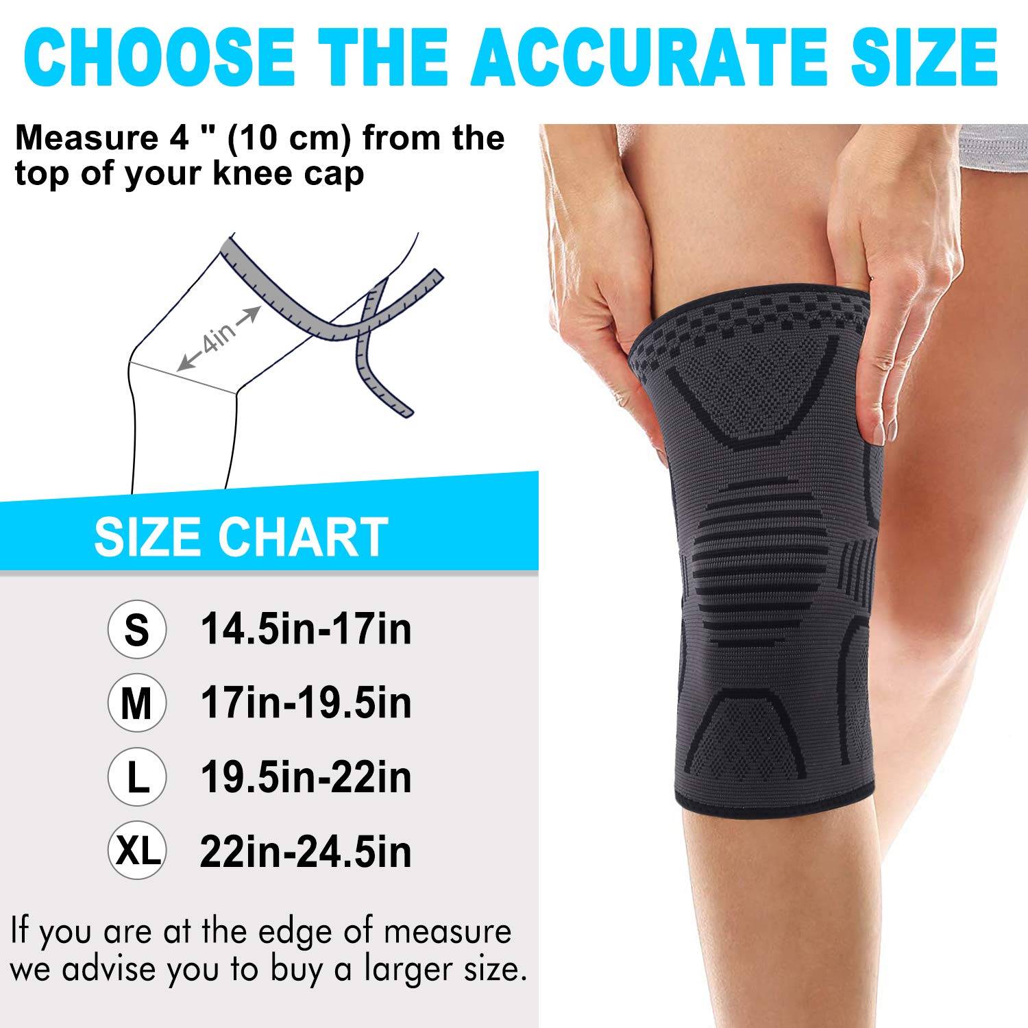 Double Couple 2 Pack Copper Knee Brace Knee Compression Sleeve Support for Men Women Knee Pain Working Out Running Sport Arthritis