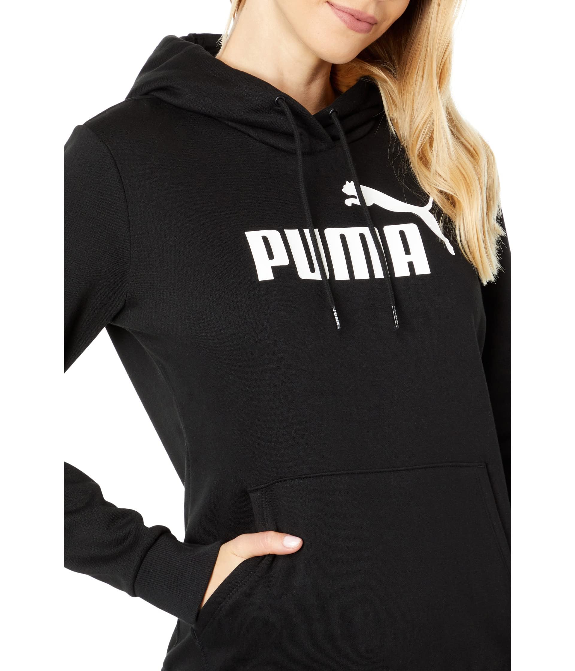 PUMA Womens Essentials Logo Fleece Hoodie (Available In Plus Sizes) Sweatshirt, Cotton Black, Small Plus