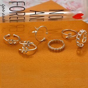 TOBENY 12PCS Adjustable Open Rings for Women 14K Gold Silver Plated Knot Arrow Heart Wave Butterfly Stackable Thumb Knuckle Rings Set