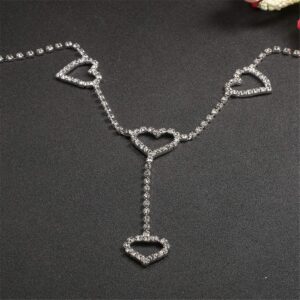 Sexy Rhinestone Heart Pendant Waist Chain Belt Circle Link Belly Body Chain Jewelry for Women-silver