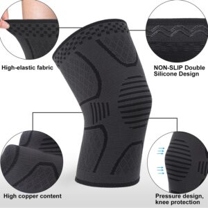 Double Couple 2 Pack Copper Knee Brace Knee Compression Sleeve Support for Men Women Knee Pain Working Out Running Sport Arthritis