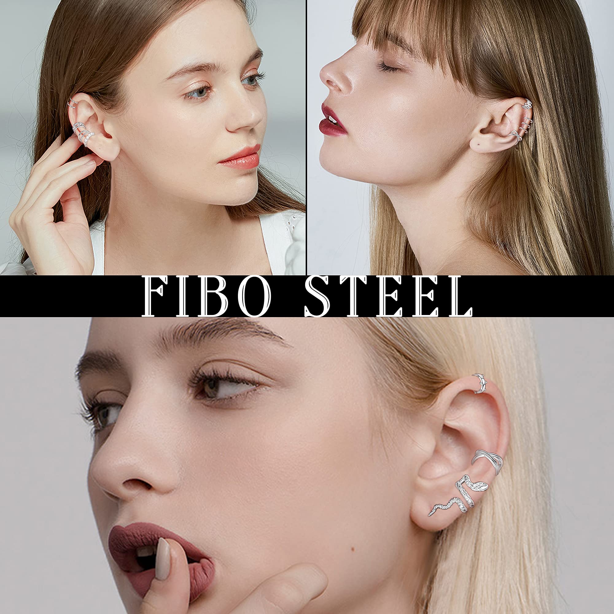 FIBO STEEL 20Pcs Ear Cuffs Earrings Set for Women Non-Piercing Dainty Cartilage Ear Clip On Wrap Earring Set Adjustable Silver Plated