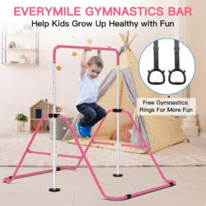 EVERYMILE Gymnastics Bars for Home, Adjustable Height Folding Horizontal Bars, Junior Training Kip Bar Expandable Gym Equipment, Monkey Bar with Gymnastics Rings for Kids Gifts