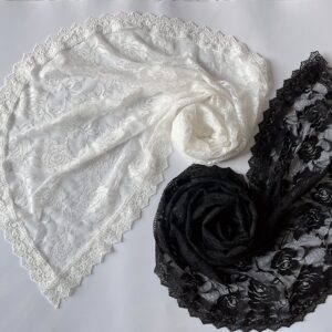 Grettytling Lace Mantilla Veil Soft and comfortable 7 Colors Spanish Style Rose Lace Veil Head Covering D Shape ， 2pcs Black&white