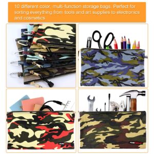 Canvas Tool Pouch Zipper Bag - 5 Pack Heavy Duty Utility Camo Bags with Carabiner, Multi-Purpose Storage Organizer Clip on Tote Pouches 12.5 x 7-Inch