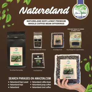 Natureland Wild Kopi Luwak Coffee Whole Beans, Freshly Made Wild Civet Arabica Coffee Bean, Dark Roast Kopi Luwak Coffee Gifts, Produce in best regions of Vietnam, 4oz /113 grams, Civet Coffee, Luxury Cat Poop Coffee.