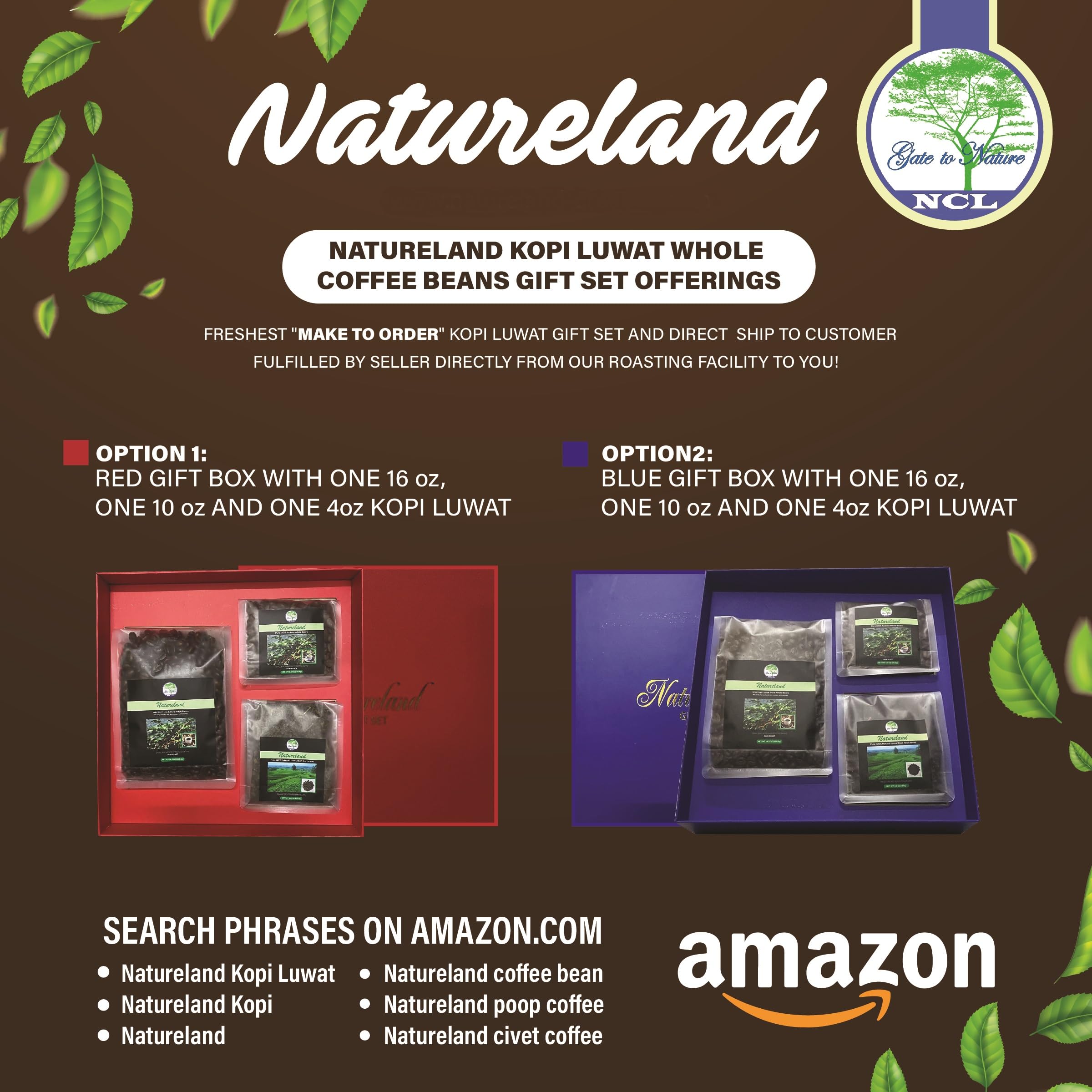 Natureland Wild Kopi Luwak Coffee Whole Beans, Freshly Made Wild Civet Arabica Coffee Bean, Dark Roast Kopi Luwak Coffee Gifts, Produce in best regions of Vietnam, 4oz /113 grams, Civet Coffee, Luxury Cat Poop Coffee.