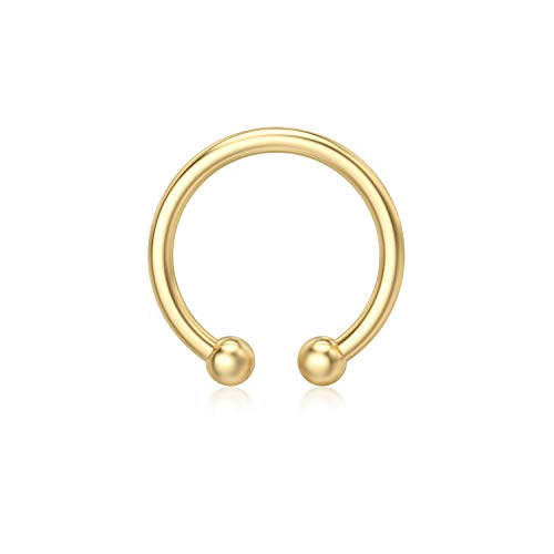 14K Real Gold Ball Nose Lip Ring for Women,1 PC Yellow Gold Small Hoop Earring Nose Ring Fine Jewelry Gift for Mother's Day Birthday（2 in 1） (Style 1)