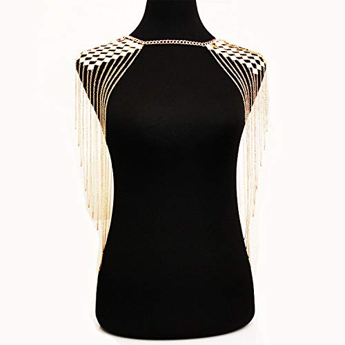 Sinkcangwu Fashion Body Chain for Women Bohemian Tassels Shoulder Chain Necklace Jewelry for Party Wedding Summer Beach, Gold