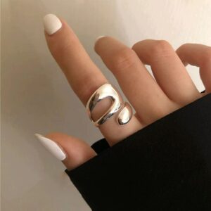 JIABA Adjustable Sterling Silver Rings 925 Double Lines Shape Personality Ring Fine Jewelry for Women Party Accessories