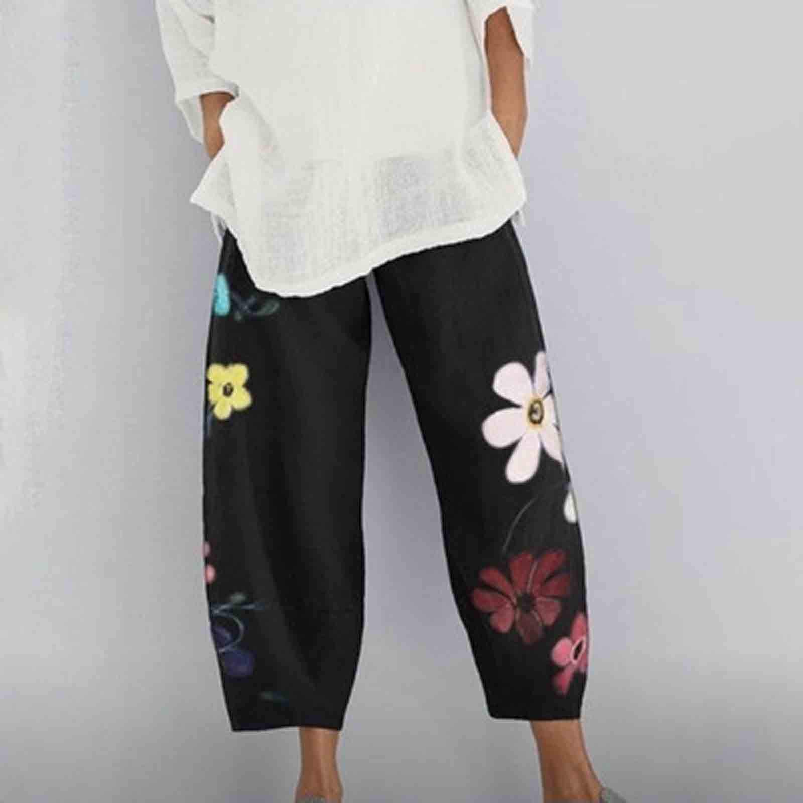 SHOPESSA Harem Sweatpants for Women Boho Cotton Linen Capri Pants Y2K Pocket Baggy Pants