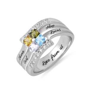 ailin custom mom rings 925 sterling silver personalized 4 square birthstones and names rings family mothers day daughter jewelry gifts for mommy grandmom