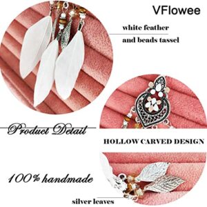 VFlowee Bohemian Earrings Feather Tassel Silver Ethnic Drop Earrings Retro Boho Dangle Earring Bead Women Teen Girls Jewelry for Birthday Party Gifts