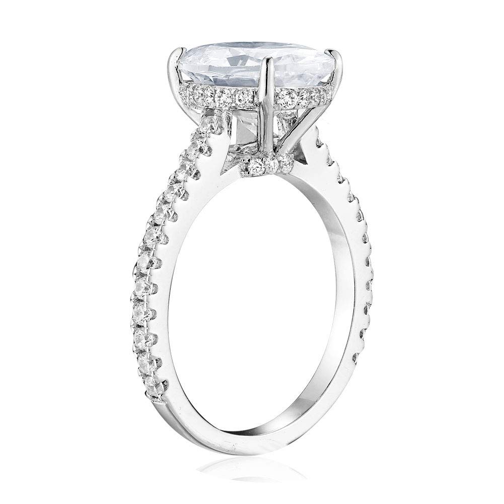 Bo.Dream 2ct Oval Cut Cubic Zirconia CZ Engagement Ring Rhodium Plated Sterling Silver Size 5.5