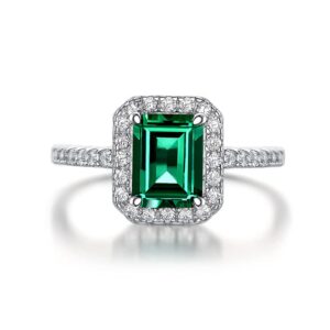 Michooyel S925 1.8ct Lab-grown Emerald Ring Halo Diamond Bands Engagement Ring Wedding Ring Sterling Silver Cubic Zirconia Fine Jewelry For Women