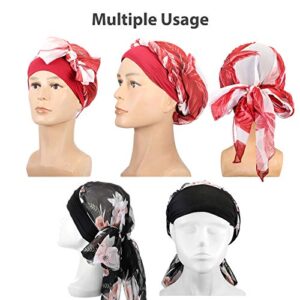 4 Pieces Headwear Turban Sleep Beanie Head Scarf Long Hair Head Turbans for Women (Floral Style)